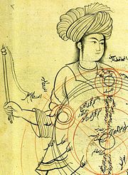Photo taken from medieval manuscript by Qutb al-Din al-Shirazi (12361311), a Persian astronomer. The image depicts an epicyclic planetary model.