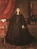 Margaret of Spain, Empress of Austria, in mourning, 1666; note the attendants in mourning dress behind her.